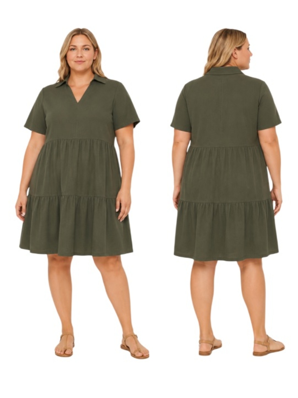 ☀️Tahari Tiered Dress Olive XL